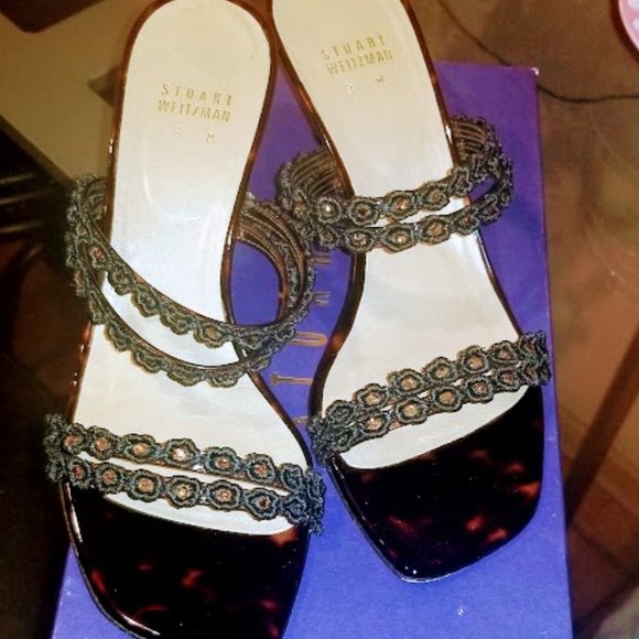 STUART WEITZMAN | Sandal | “Forgetmeknot” | Cognac tartar | Kitten Heel | Size 8 - Picture 9 of 16